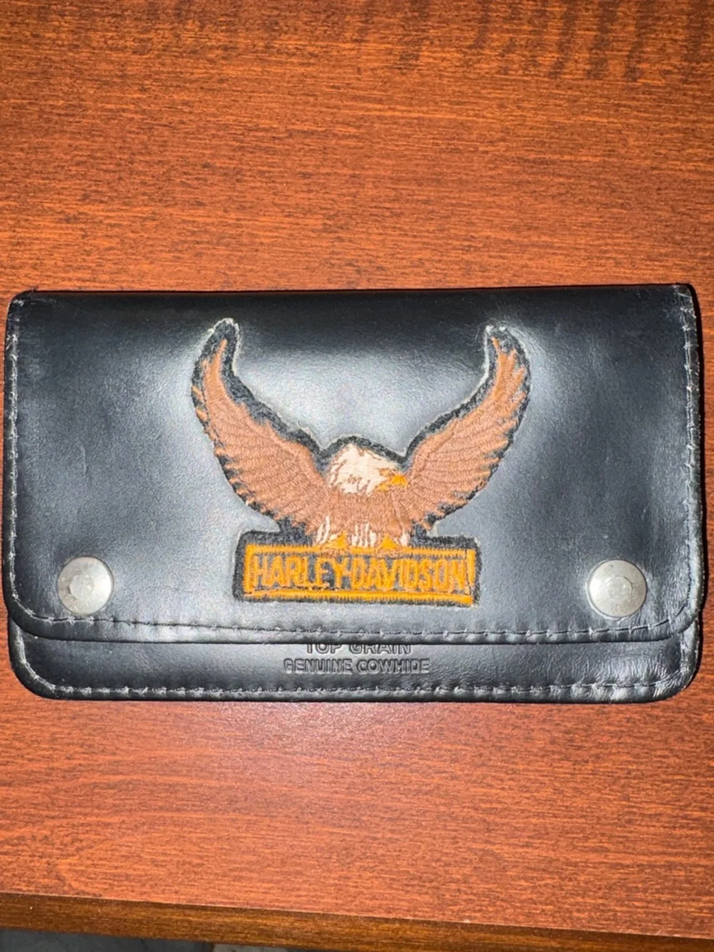 Harley Davidson Top Grain Genuine Cowhide Leather Biker Wallet Eagle Snap